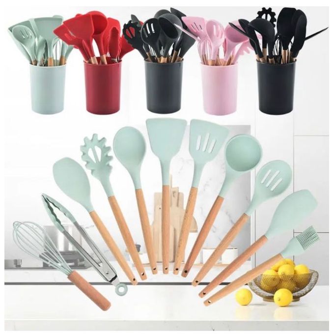 Silicone Kitchen Cooking Utensil Set & Knives - Multi-Color.